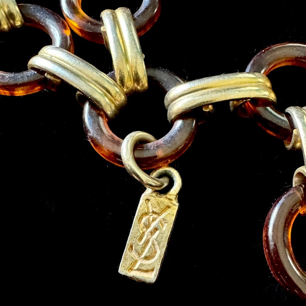 YVES SAINT LAURENT- c.1960's Tortoise Lucite Chain Belt Adjustable YSL